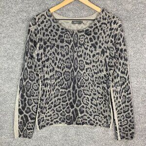 Pure Amici Womens‎ Shirt Sz Medium Gray Leopard Print 100% Cashmere Sweater